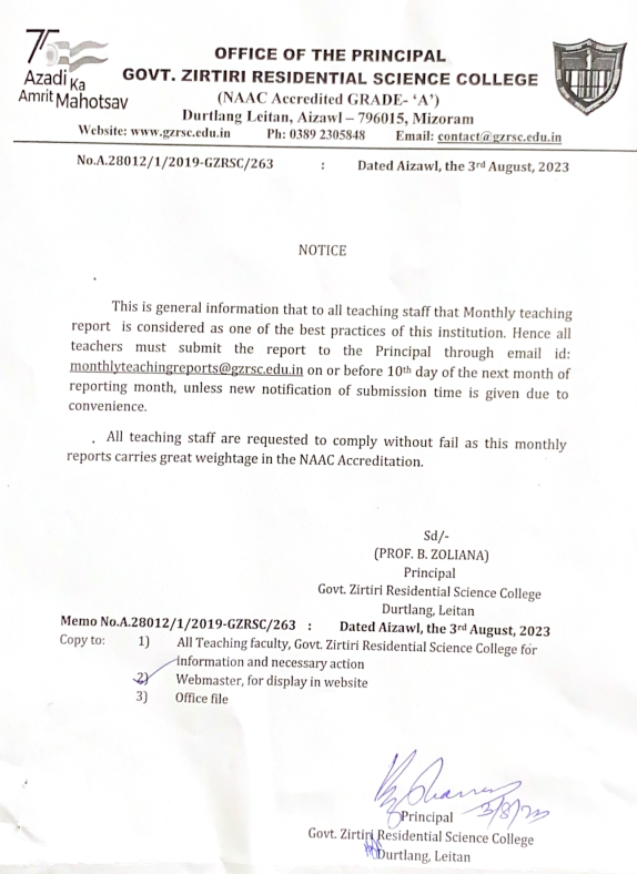 20230803 Notice for monthly teaching report
