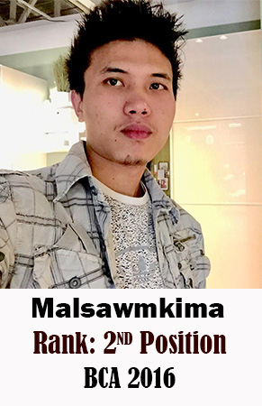 Malsawmkima , 2nd Rank, Computer Science, 2016
