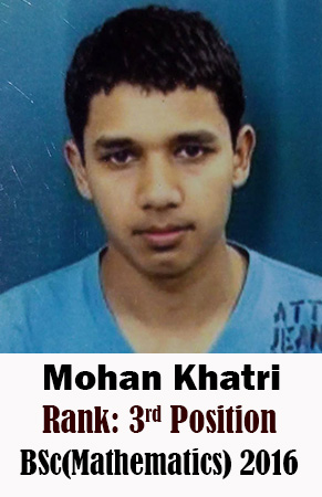 Mohan Khatri, 3rd Rank, Mathematics, 2016