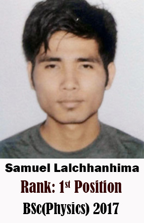 Samuel Lalchhanhima, 1st Rank, Physics, 2017