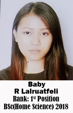 Baby R Lalruatfeli, 1st Rank, Home Science, 2018