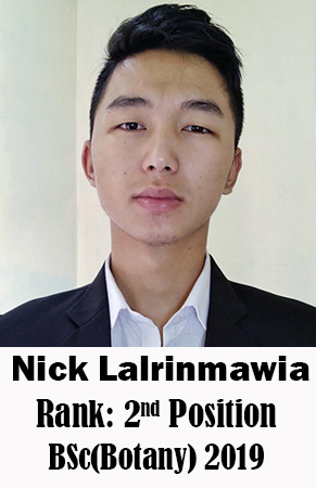 Nick Lalrinmawia, 2nd Rank, Botany, 2019