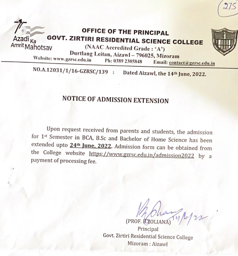 Notice of Admission Extension